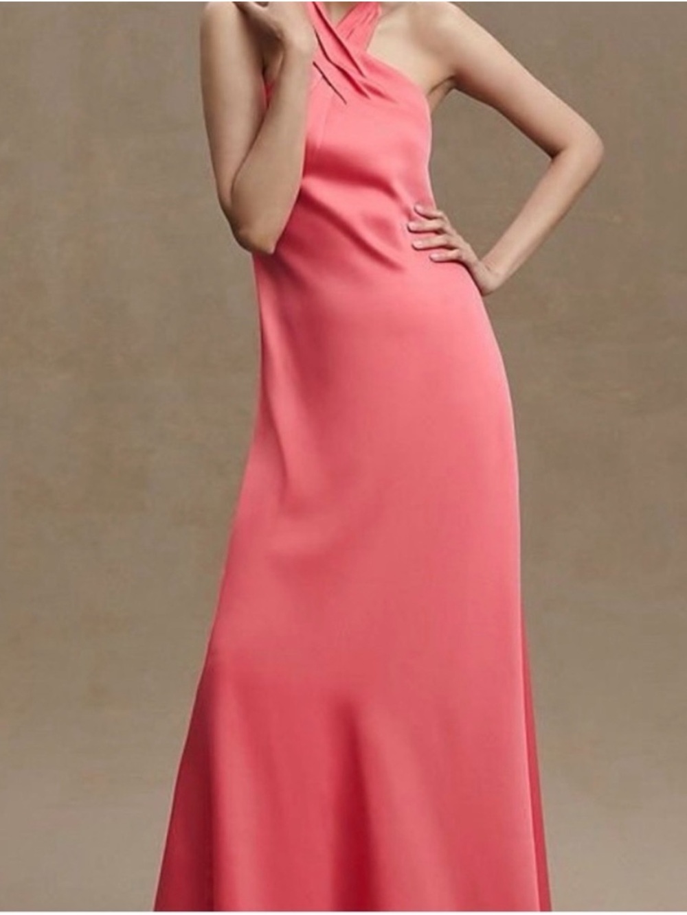 BHLDN Coral Cross-Neck Halter Maxi Dress